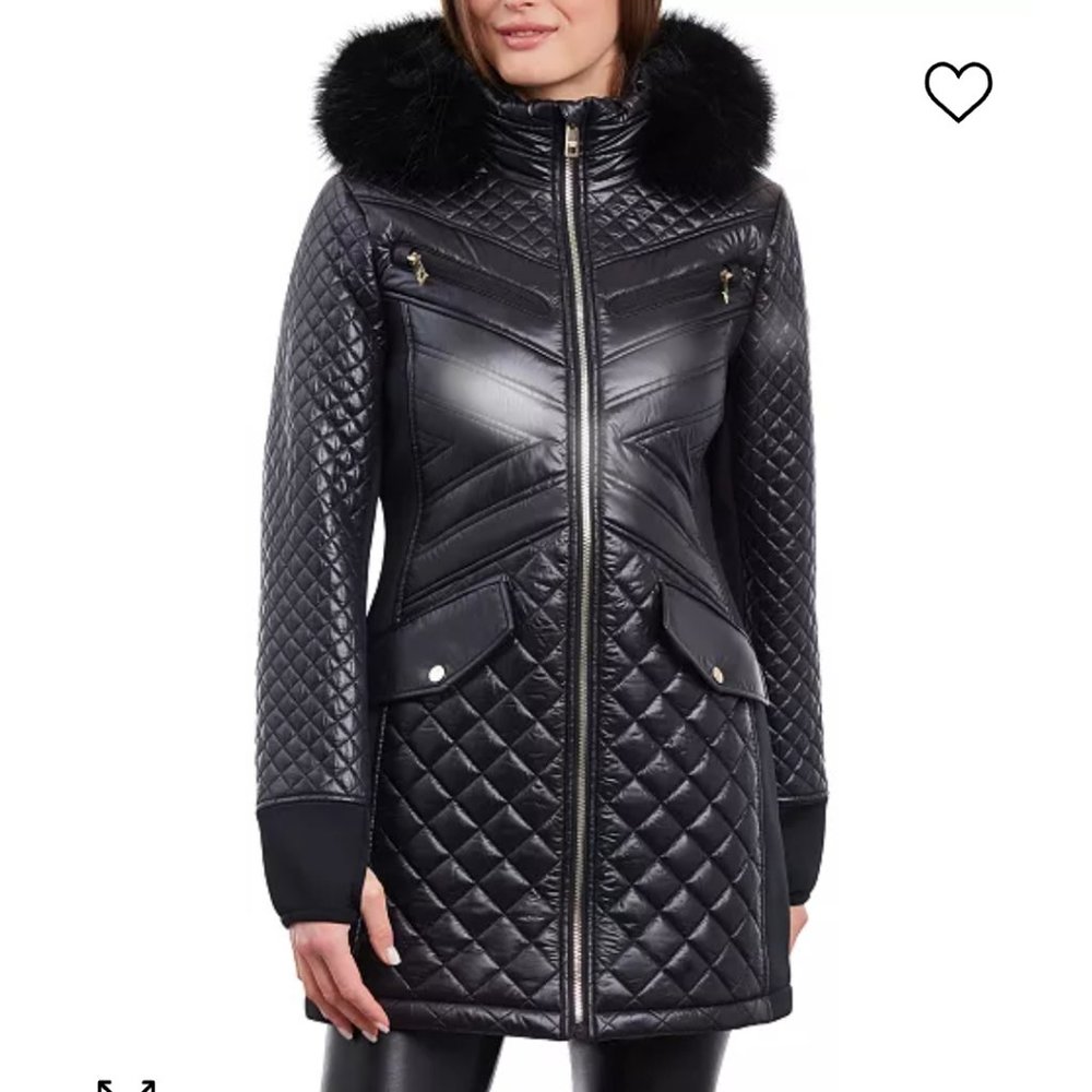 Michael Kors Faux Fur Trim Hooded Coat